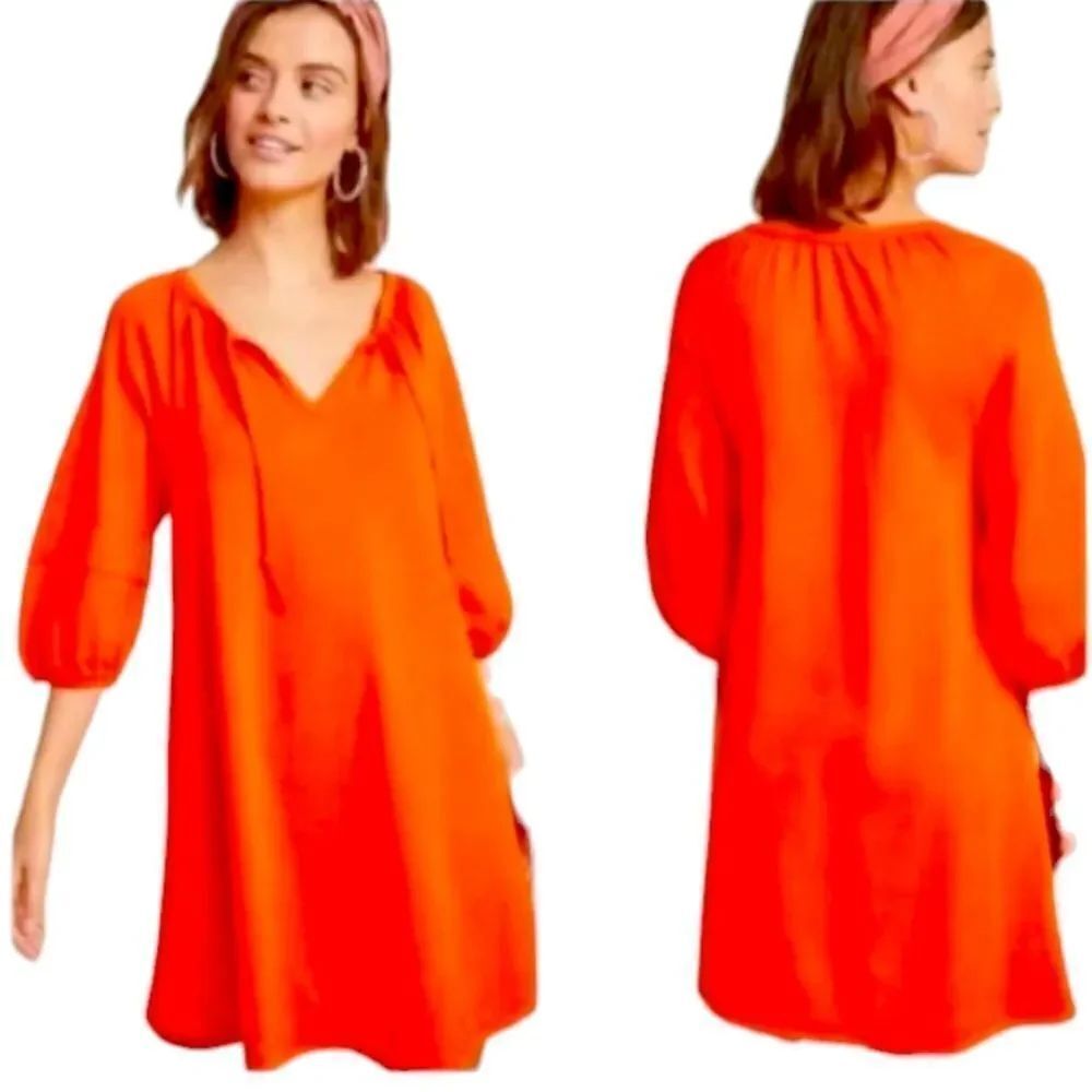 Anthropologie orange long sleeve dress Spring Summer Fall Vacation S